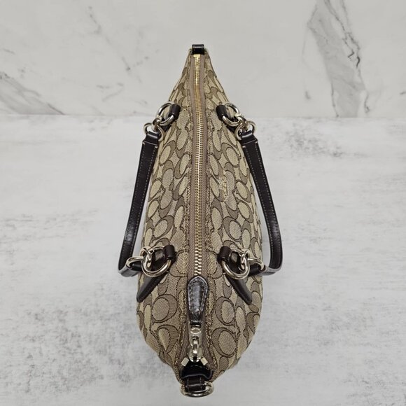 Coach Small Kelsey Satchel in Signature Jacquard Khaki/Brown - Picture 5 of 15